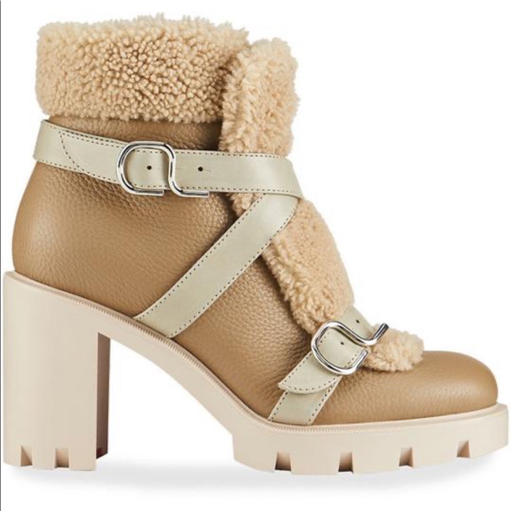 CHRISTIAN LOUBOUTIN - Pole Chic Shearling Red Sole Combat Booties
